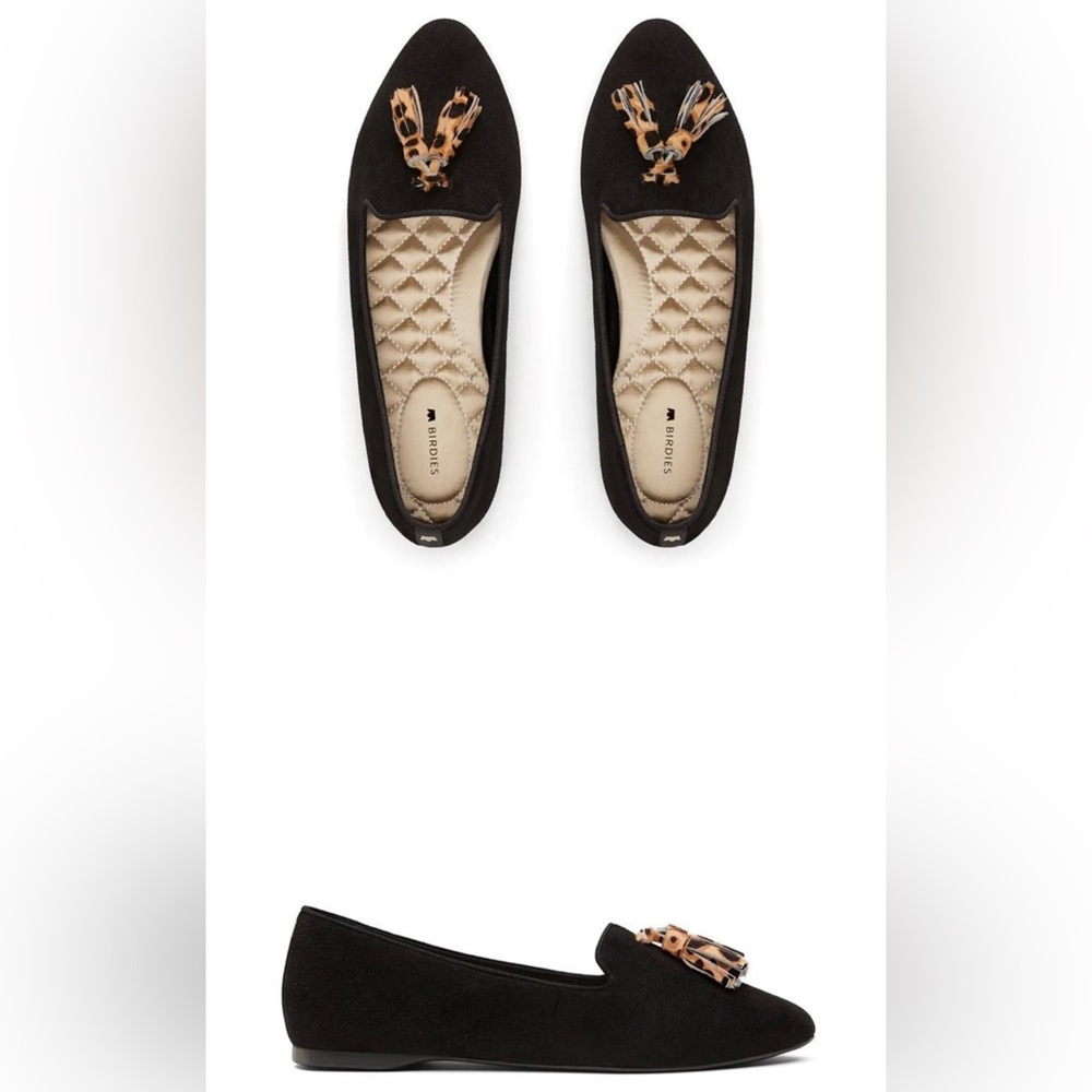 NWB Birdies The Blackbird Black Cheetah Tassel Size 10.5